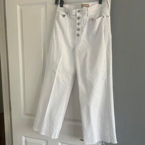 White Button Fly Cropped Jeans